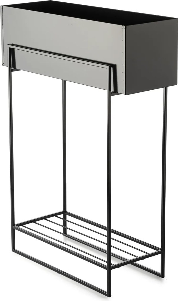 KOVOVÝ KVETINÁČ SO STOJANOM RECT 82X23X60 CM ČIERNA