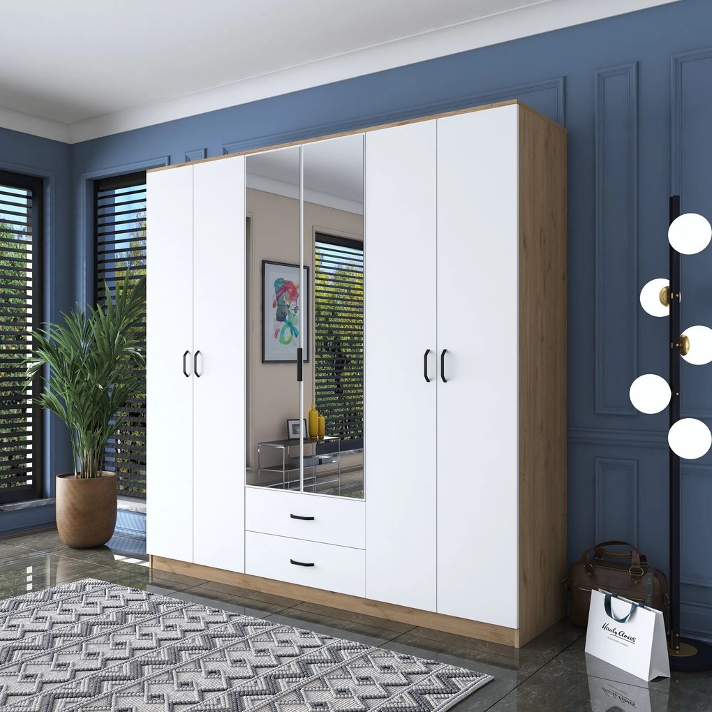 Šatníková skriňa BA 130 210 cm so zrkadlom orech/biela