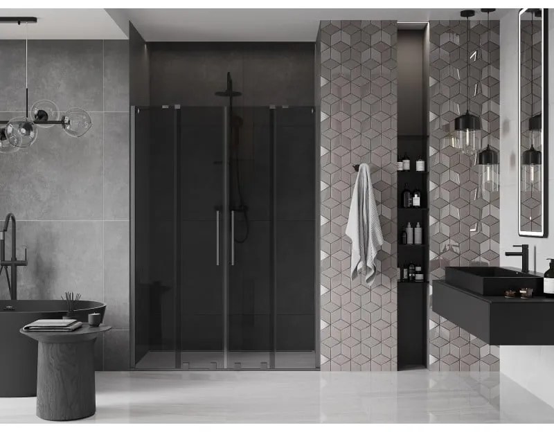 Mexen Velar Duo, posuvné sprchové dvere do otvoru 160 cm, 8mm šedé sklo, grafit brúsený, 871-160-000-42-66