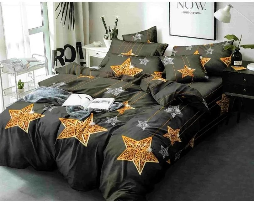 DomTextilu Šedé posteľné obliečky s motívom hviezd 3 časti: 1ks 160 cmx200 + 2ks 70 cmx80 Sivá 37659-178467