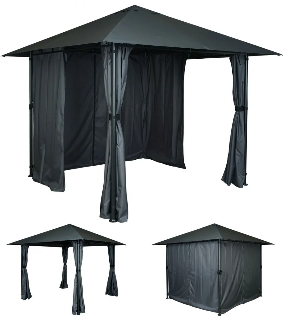 Pergola HWC-J63 so strechou a bočnou stenou 3x3m - antracit