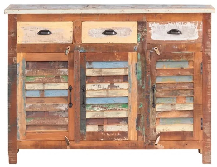 furniture-nabytek.cz - Masívna komoda Wakefield z recyklovaného dreva, lakovaná, viacfarebná – 122×42×90 cm