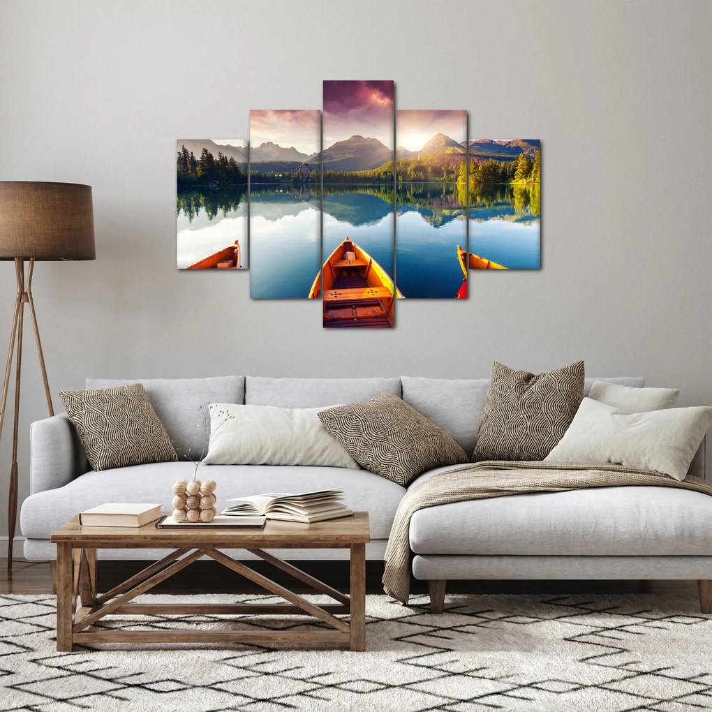 Obraz - Jazero s loďkami (150x105 cm)