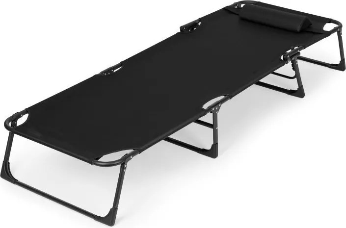 Skladacie záhradné ležadlo s vankúšom, čierne