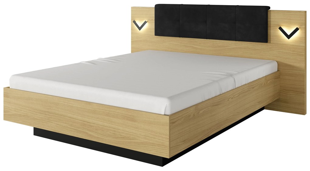 Manželská posteľ 160 cm Versaccio (s úložným priestorom) (s osvetlením) (bez matraca a roštu) (dub scandi + čierna). Akcia -20%. Vlastná spoľahlivá doprava až k Vám domov. 1071403