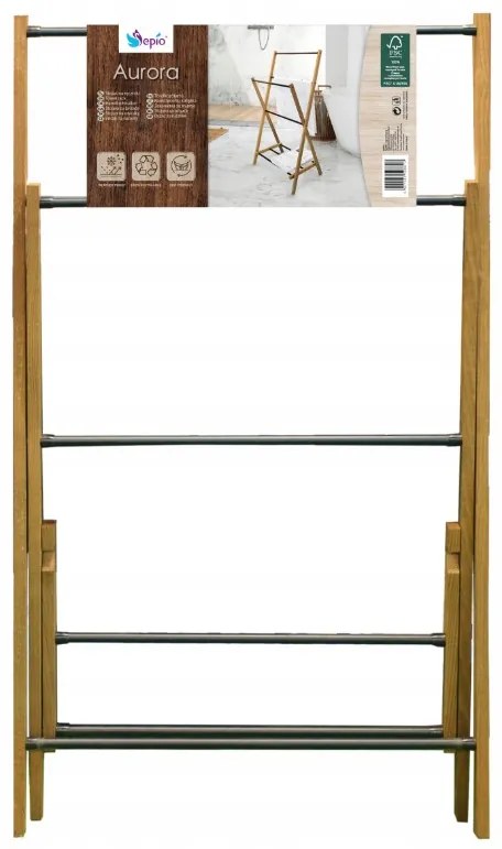 Erga Aurora, drevený vešiak na uteráky 57,5x35x103 cm na postavenie, hnedá-čierna, ERG-SEP-10STOREAURDSM