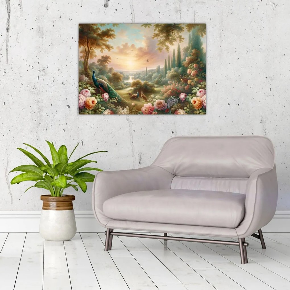 Obraz - Pávy v záhrade (70x50 cm)