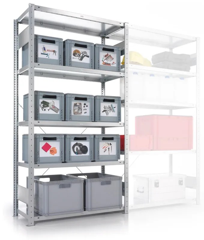 META Policový regál CLIP, 100 kg, 2000 x 1000 x 400 mm, základný regál