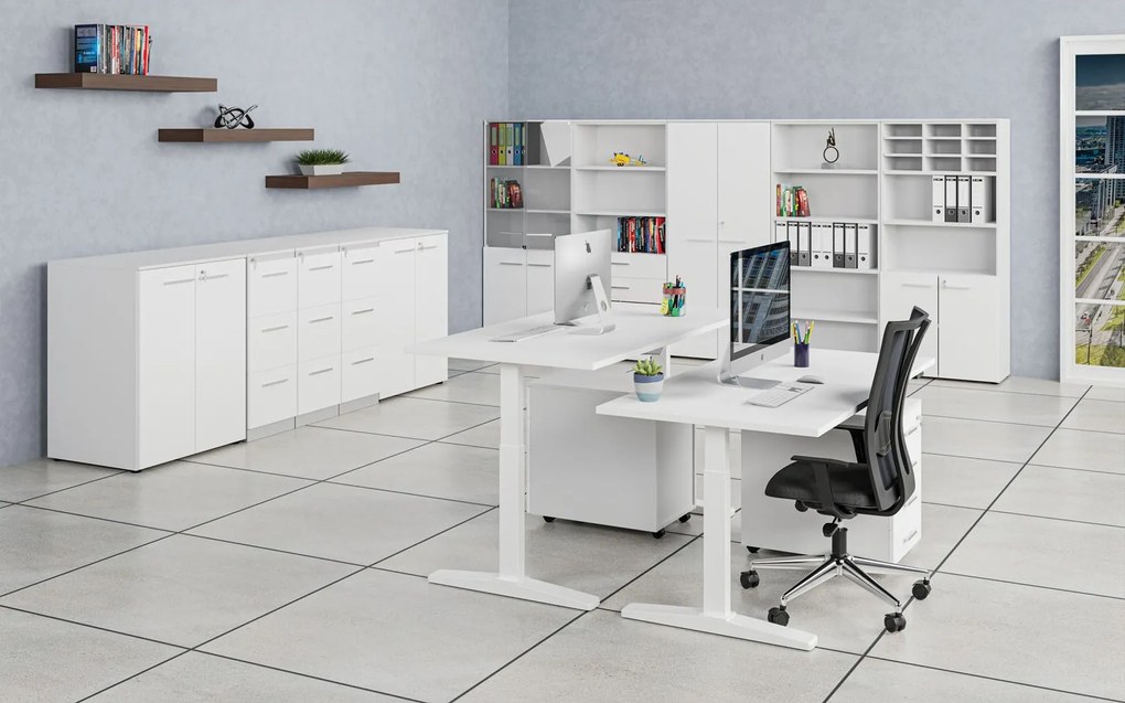 Kancelárska policová skriňa PRIMO WHITE, polené dvere, 800 x 500 x 1781 mm, biela