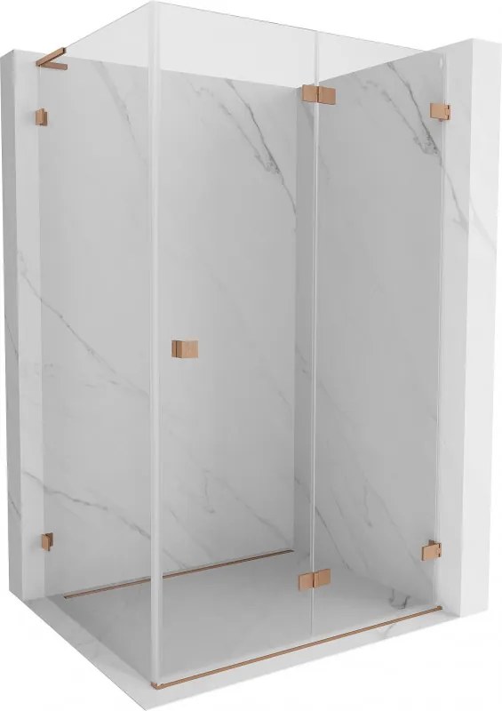 Mexen Lunar-F L, 1-krídlový sprchový kút so skladacími dverami, pravý, 95 x 70 cm, 8mm číre sklo, medený profil, 836L-095-070-65-00-P