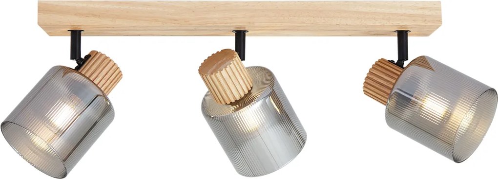 Inteligentný reflektor drevený s dymovým sklom 3-svetlá otočný a naklápací vrátane WiFi G45 - Gracy