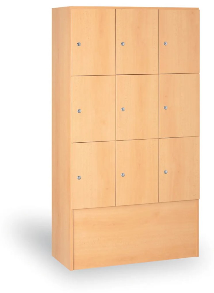 Drevená šatníková skrinka s odkladacími boxami, 9 boxov, 1700 x 900 x 420 mm, cylindrický zámok, buk