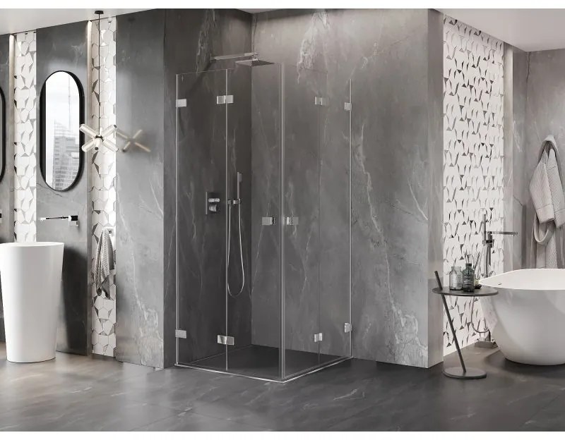 Mexen Lunar-F Duo, skladací sprchový kút 90 x 90 cm, 8mm číre sklo, chrómový profil, 836-090L-090P-01-00