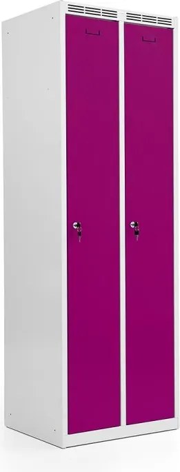 Kovová šatníková skriňa Trestles SS2M 1800x600x500 mm, 2 oddiely, fialové dvere Podnož: bez podnože, Zámok: otočný