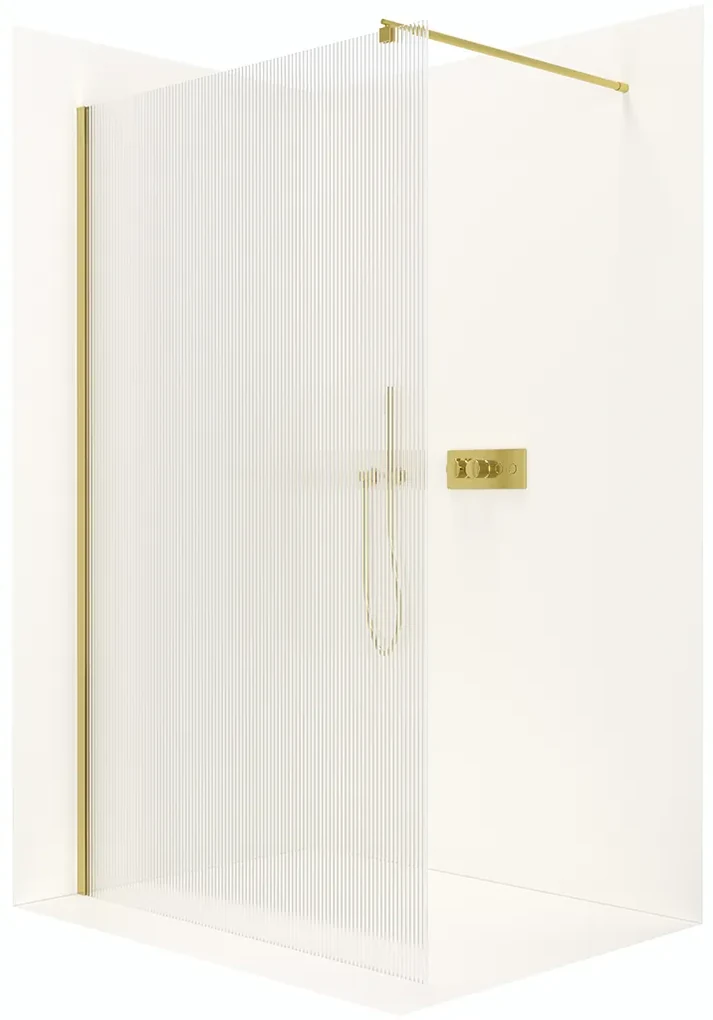 CERANO - Sprchová zástena Walk-in Onyx Ľ/P - guľatá vzpera - zlatá kartáčovaná, ryhované sklo - 50x200 cm, CER-CER-8050BD335