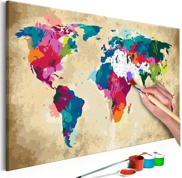 DIY set na tvorbu vlastného obrazu na plátne Artgeist Colorful World Map, 60 × 40 cm