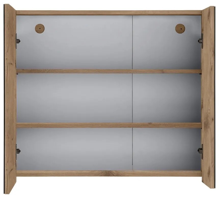 Závesná kúpeľňová skrinka so zrkadlom v dekore duba v prírodnej farbe 80x70 cm Wisla – Støraa