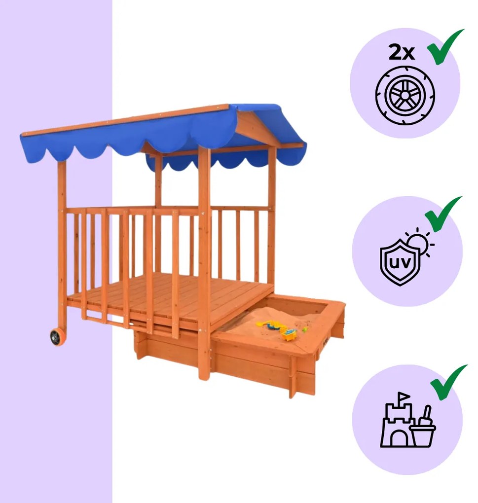 Pieskovisko s verandou HAPPY, 130x130x143 cm, hnedá/modrá Jurhan