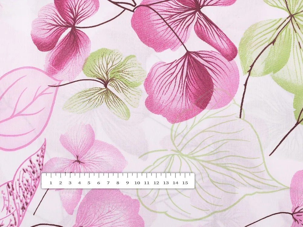 Biante Bavlnená obliečka na vankúš s lemom Sandra SA-366 Ružovo-zelené kvety na bielom 30 x 50 cm