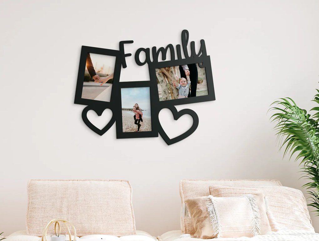 drevko Fotorámik na stenu s nápisom Family Rozmer obrazu: 32,5 x 40 cm, Farba dekorácie: Čierna