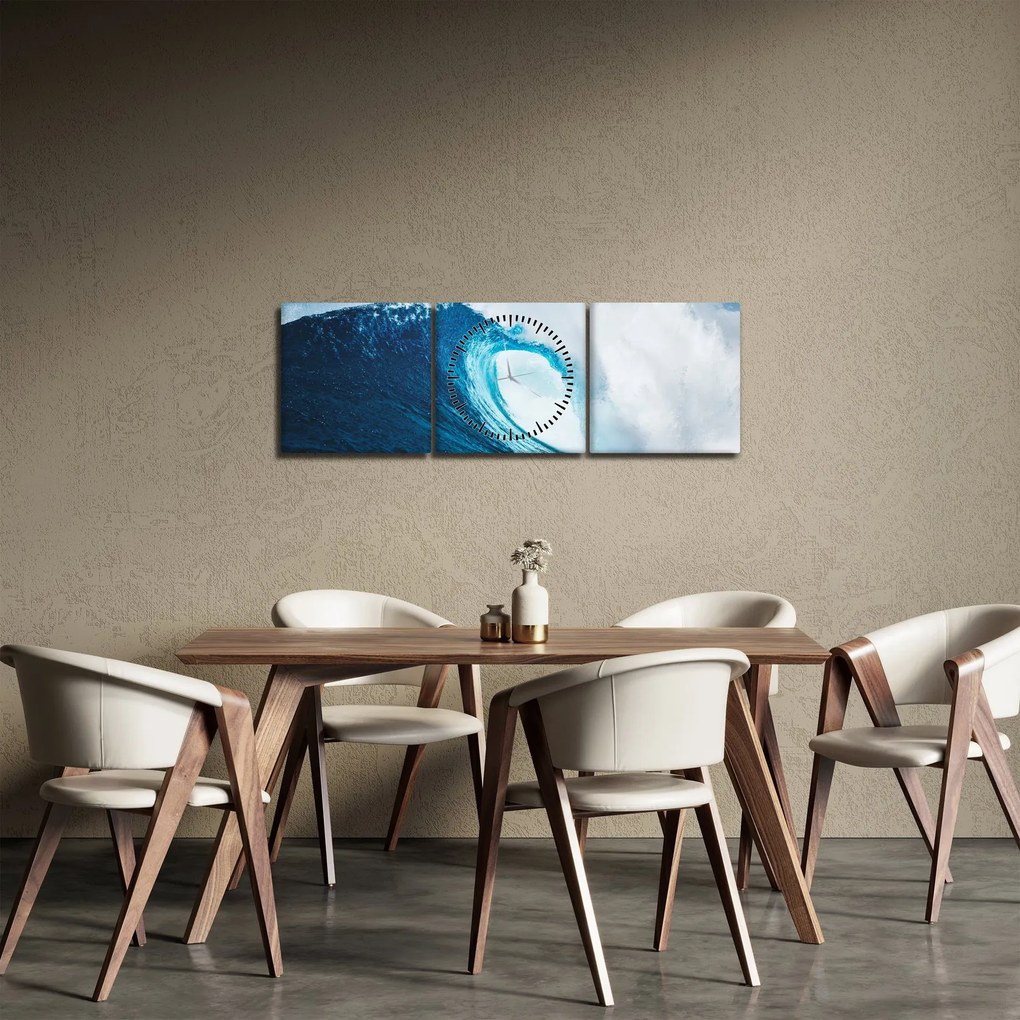 Obraz - Vlna oceánu (s hodinami) (90x30 cm)