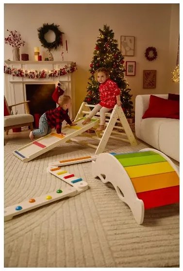 lupilu®  Rebrík a šmýkačka 2 v 1 Premium + Trojuholníková preliezka Premium + Balančné rameno Premium + Balančná hojdačka Premium  (800011515)