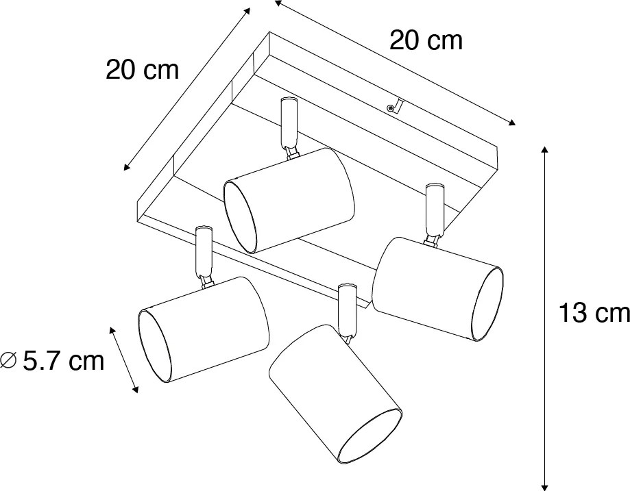 Inteligentné stropné bodové svietidlo čierne s drevom 4-svetlá nastaviteľné vrátane Wifi GU10 50mm - Jeana