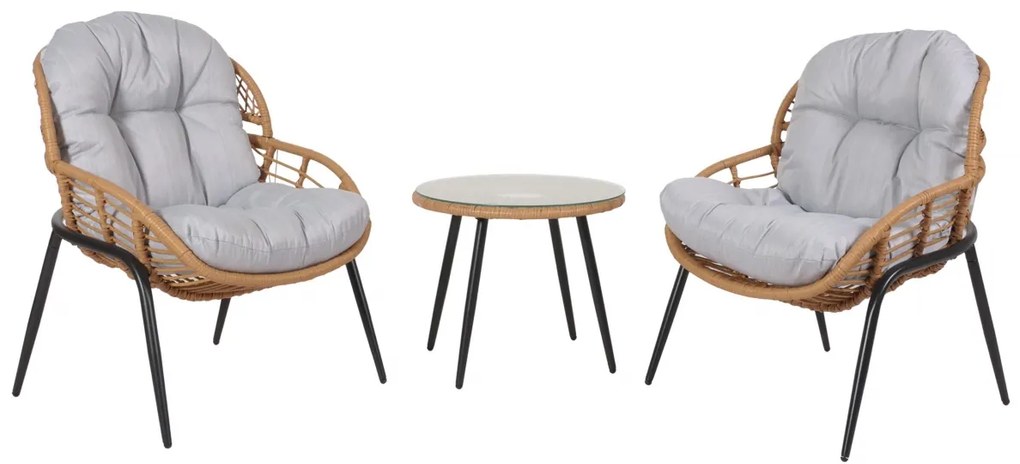 Súprava 2 kresielok a stolíka HWC-N33 - prírodná farba, čalúnenie svetlosivá