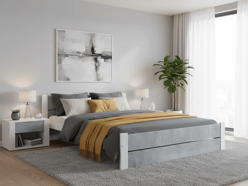 Posteľ IKAROS DOUBLE 160 x 200 cm, betón/biela Rošt: S lamelovým roštom, Matrac: Matrac DELUXE 10 cm