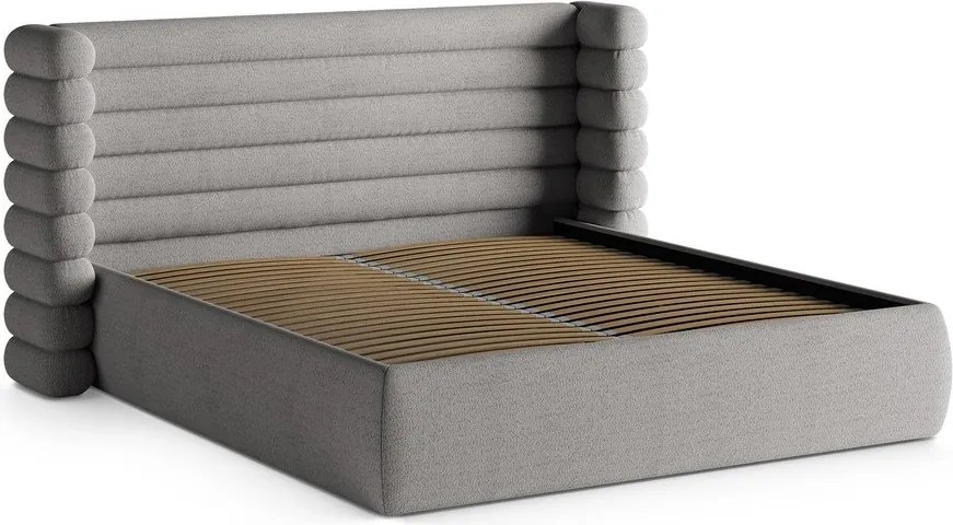 Sivá čalúnená dvojlôžková posteľ s úložným priestorom s roštom 200x200 cm Mount – Micadoni