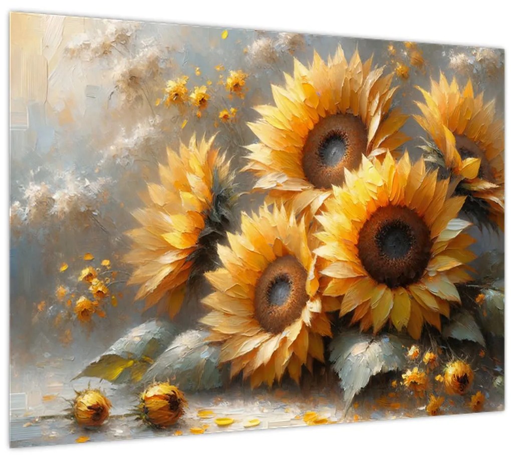 Sklenený obraz - Maľba slnečníc (70x50 cm)