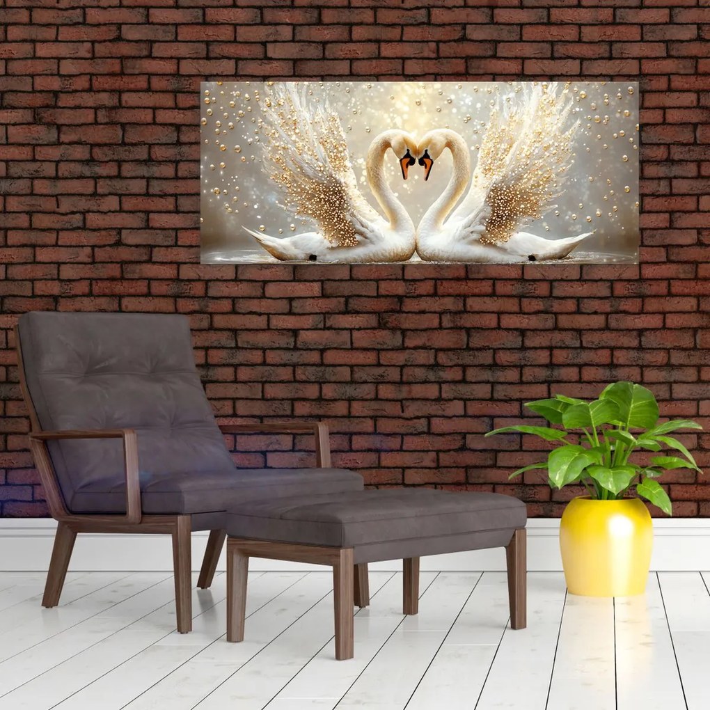 Obraz - Zlaté labute (120x50 cm)