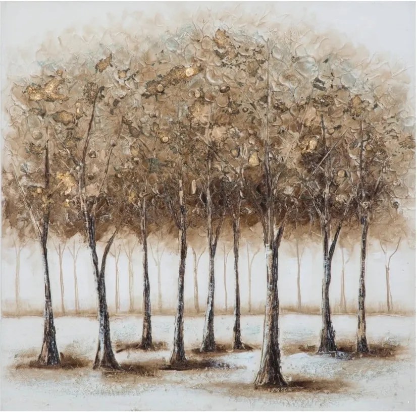 Ručne maľovaný obraz v ráme z borovicového dreva Mauro Ferretti Alberi Night, 80 × 80 cm