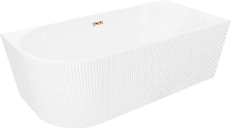 Mexen Silo, rohová voľne stojaca ryhovaná vaňa, pravá, 150 x 75 cm, biela lesklá, medený matný prepad, 52891507500P-65