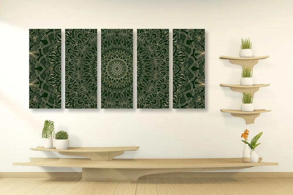 5-dielny obraz detailná ozdobná Mandala v zelenej farbe - 200x100