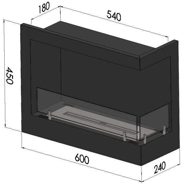 InFire - Rohový BIO krb 45x60 cm 3kW čierna