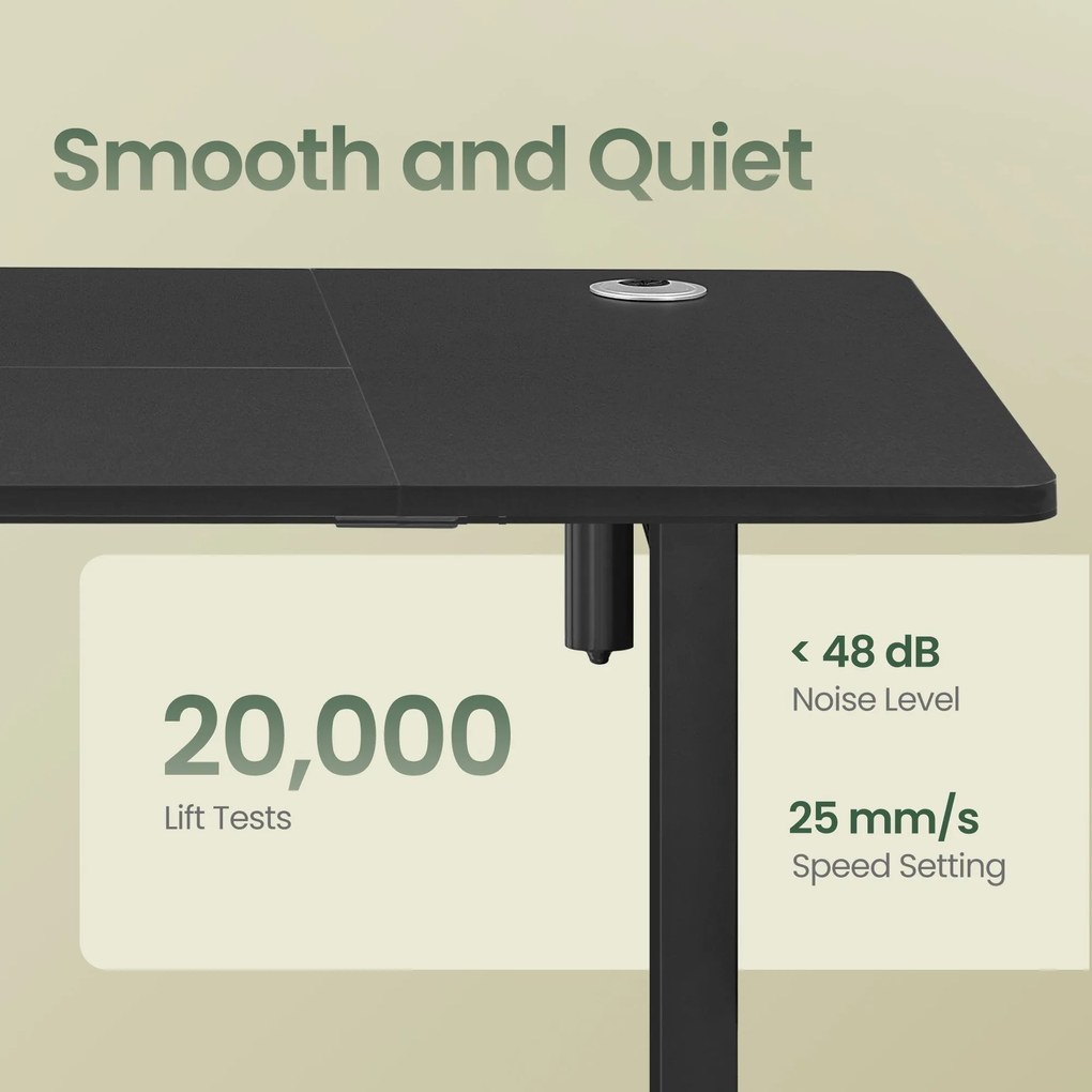 Elektricky nastaviteľný výškovo regulovateľný stôl, 160×70 cm, s 4 pamäťovými pozíciami, čierny