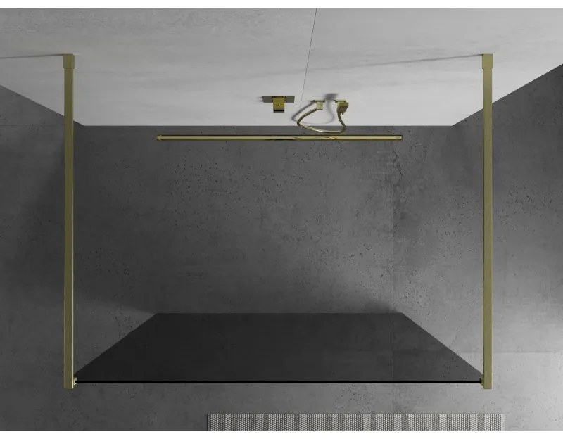 Mexen Kioto, sprchová zástena Walk-In 130 x 200 cm, 8mm šedé sklo, zlatý matný profil, 800-130-002-55-40