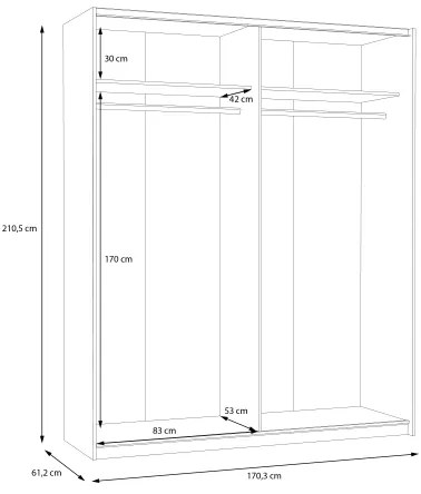 Šatníková skriňa KARO 170x210 cm sivá/zelená