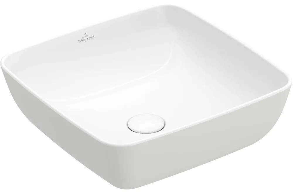 VILLEROY & BOCH Artis štvorcové umývadlo na dosku bez otvoru, bez prepadu, 410 x 410 mm, biela alpská, 41784101