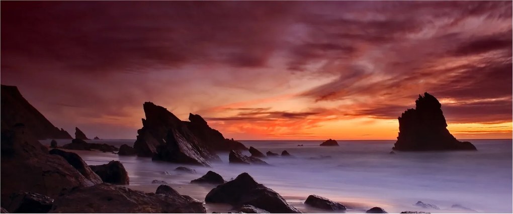 Obraz západu slnka na pobreží (120x50 cm)