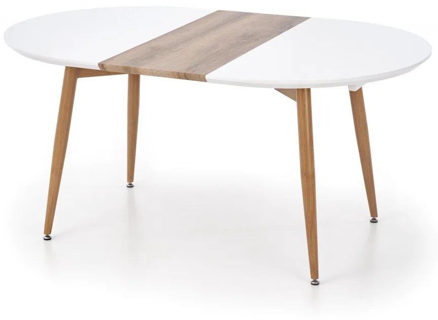Oválny rozkladací jedálenský stôl Edward 120/200 cm biely/medový dub