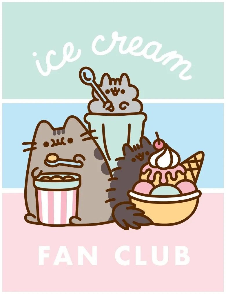 Coral fleece deka mačička Pusheen - motív Ice Cream Fan Club - 130 × 170 cm