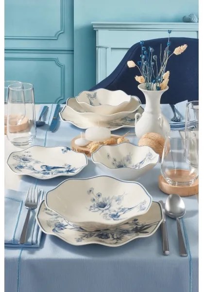 Jedálna súprava 24 ks biela/modrá/porcelán