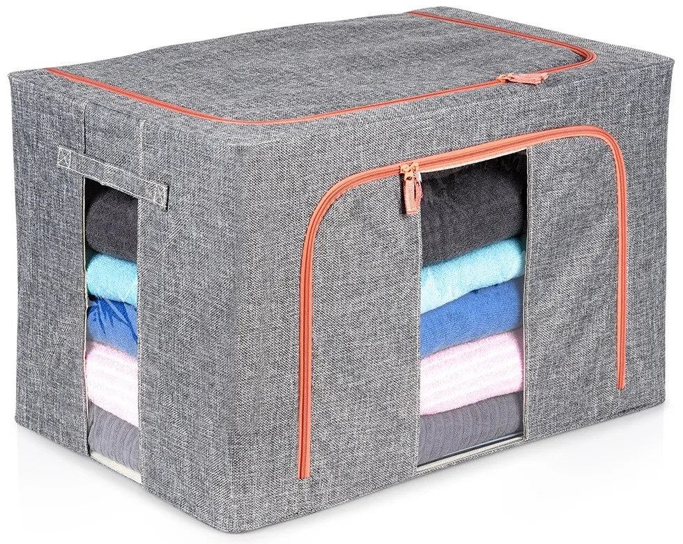 VILDE Látkový pevný box pro uskladnění textilu, šedý PILLOW 60 x 42 x 40 cm (100l)