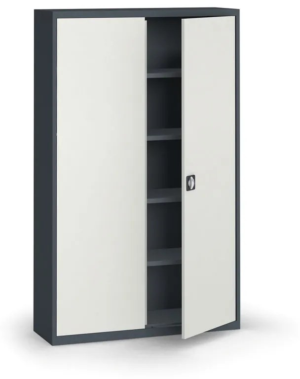 Plechová policová skriňa na náradie KOVONA, 1950 x 1200 x 400 mm, 4 police, antracit/sivá