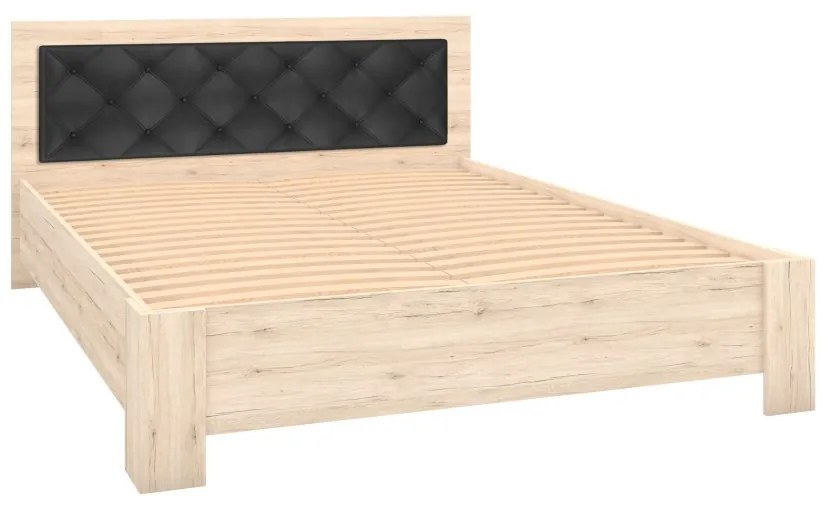 Posteľ BARI 160x200 dub san remo/čierna eko kůže