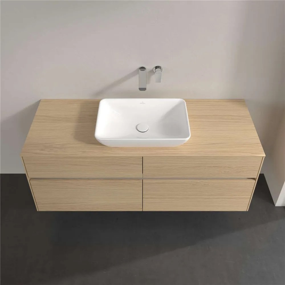 VILLEROY &amp; BOCH Collaro závesná skrinka pod umývadlo na dosku (umývadlo v strede), 4 zásuvky, s LED osvetlením, 1400 x 500 x 548 mm, Nordic Oak, C116B0VJ