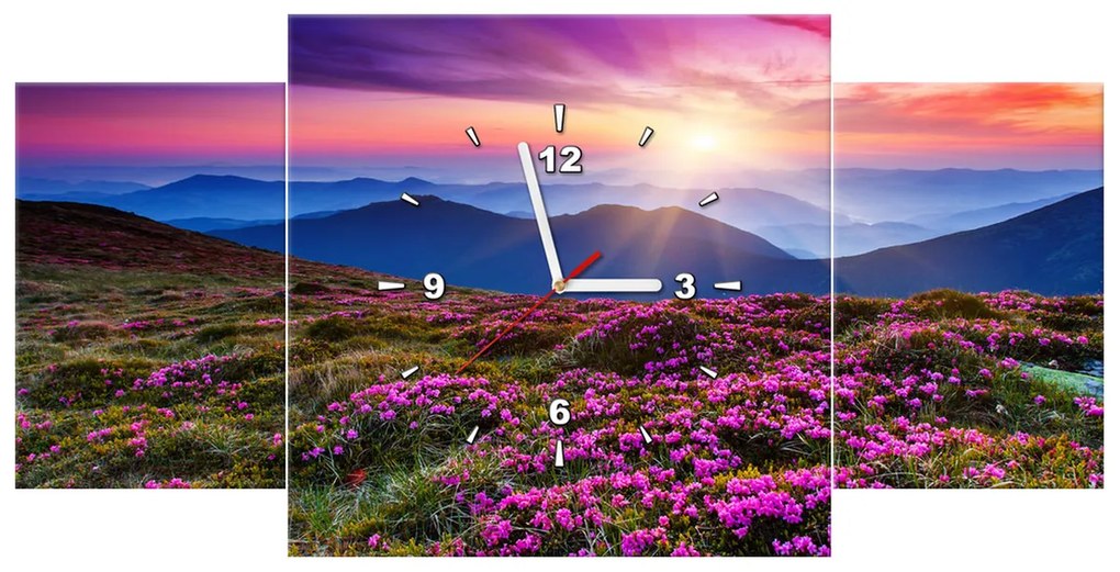 Gario Obraz s hodinami Horská lúka - 3 dielny Rozmery: 100 x 70 cm