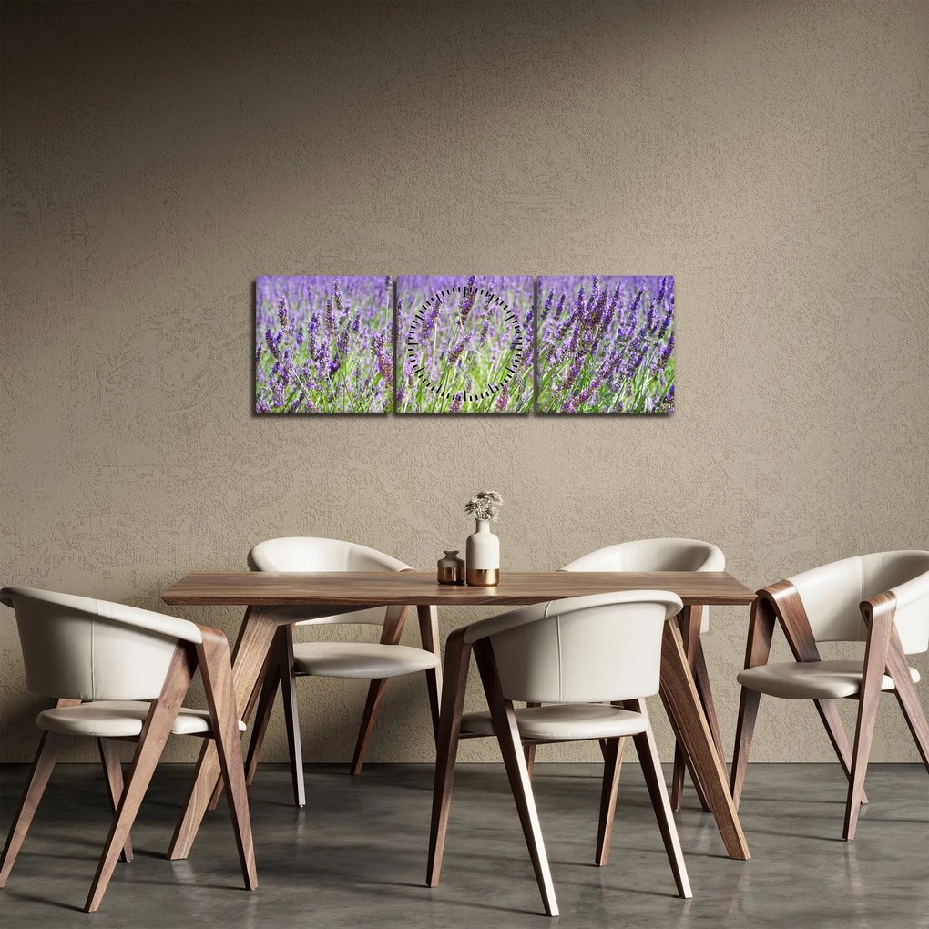 Obraz poľa s levanduľou (s hodinami) (90x30 cm)